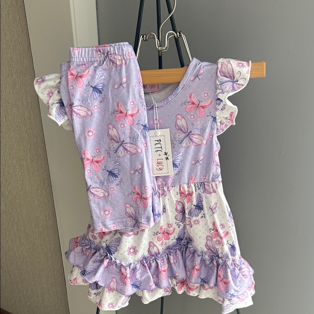 Pete + Lucy Purple and White Butterfly Dress Set